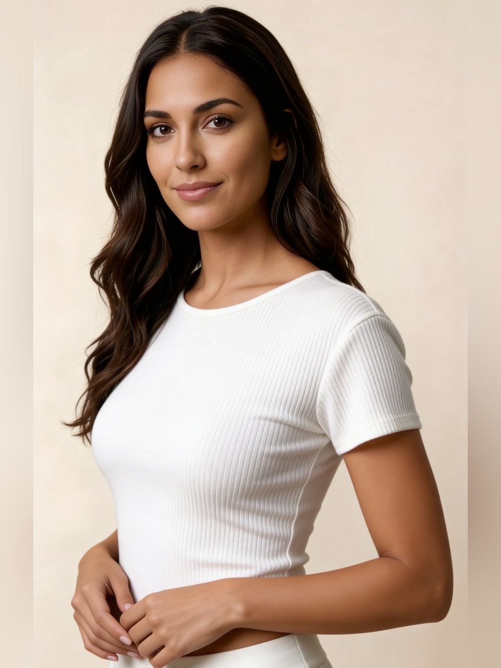 Popular 21 Ribbed Short Sleeve Tee in White